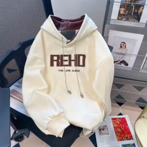 American vintage letter-printed double-layer hoodie for women with fleece thickened oversize sweatshirt top - Image 4