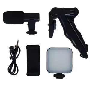 Flexible vlogging kit for iPhone 15 Camera Phone Wireless Remote Tripod LED Light Super Bright Selfie Stick with Microphone - Image 4