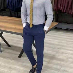 Brown Tile Pleated Pants Royal Blue Double Pleated Latest Pants Stylish Slim Fit Formal Pant Men suit Trousers Design 1 piece - Image 6