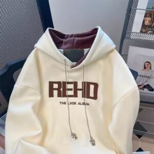 American vintage letter-printed double-layer hoodie for women with fleece thickened oversize sweatshirt top - Image 5