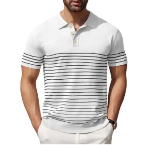 Casual Golf Shirts Short Sleeve Striped Knit Polo Knitted Fabric Digital Printing Print Pattern Quick Dry Embroidered - Image 6