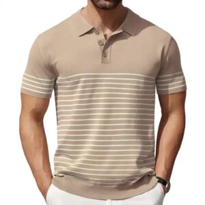 Casual Golf Shirts Short Sleeve Striped Knit Polo Knitted Fabric Digital Printing Print Pattern Quick Dry Embroidered - Image 3