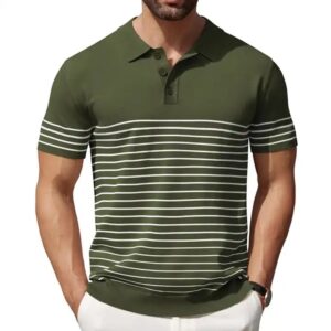 Casual Golf Shirts Short Sleeve Striped Knit Polo Knitted Fabric Digital Printing Print Pattern Quick Dry Embroidered - Image 2