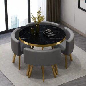 Modern Space Save Small Home Dinning Furniture Restaurant Round Marble Gold Stainless Steel Dining Table And 4 Chair Set - Image 7