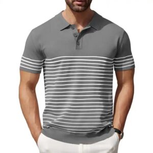Casual Golf Shirts Short Sleeve Striped Knit Polo Knitted Fabric Digital Printing Print Pattern Quick Dry Embroidered - Image 4