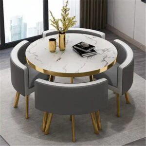 Modern Space Save Small Home Dinning Furniture Restaurant Round Marble Gold Stainless Steel Dining Table And 4 Chair Set - Image 5
