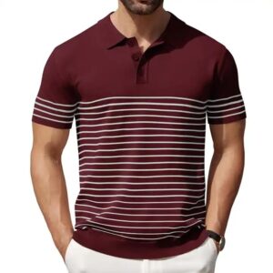 Casual Golf Shirts Short Sleeve Striped Knit Polo Knitted Fabric Digital Printing Print Pattern Quick Dry Embroidered - Image 7