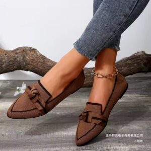 Large size flying woven breathable flat shoes for women slip-on bowknot shallow lazy work new product - Image 3