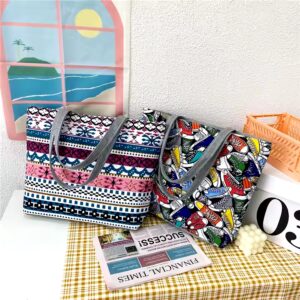 large - capacity shoulder women's bag printed canvas handbag tote canvas shopping bags - Image 3