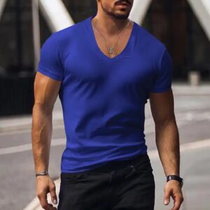 Mens T Shirt Summer Mens V Neck Solid Color Slim Fit Thin Casual T Shirt Short Sleeve Top - Image 4