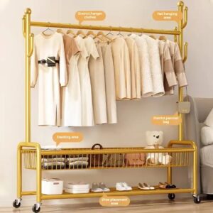 Multi-Functional Movable Bedroom Storage Coat Rack Simple Floor Hanger Double Single Metal Clothes Display Stand Shoe Bathroom - Image 5