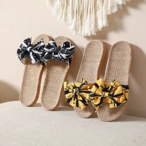 Bow Linen Slippers Couples Home Vacation Simple Linen Slippers Women's Four Seasons Sandal Slippers - Image 5