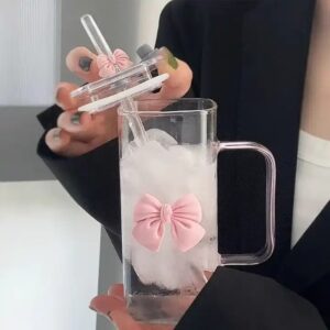 Glass straw cup wholesale large capacity cute transparent handle High borosilicate glass mug juice milk coffee glass water cup - Image 3