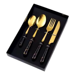 Gift Box 24-PCS Ceramic Handle Knife Fork and Spoon Nordic Style Western-Style Tableware Golden Cutlery Flatware Sets - Image 7