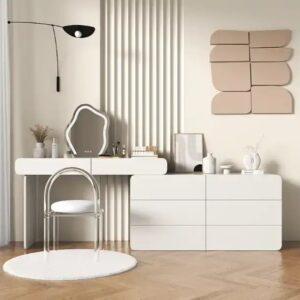 Modern Makeup Desk Wooden Minimalist Storage Cabinet With Mirror Bedroom Furniture Dressing Table - Image 3