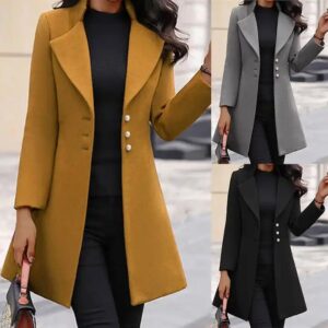 Mid-length Korean Version Wool Lapel Thin Winter Coat Solid Color Slim Ladies Woolen Coats For Women - Image 3