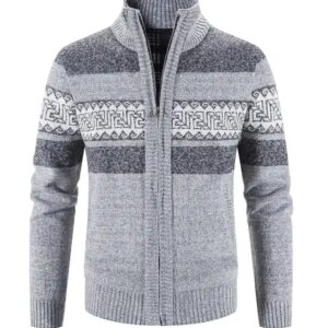 New 2024 Products Men s Fashion Patchwork Slim Fit Stand Collar Jacket Coats Cardigan Knitted Sweater - Image 6