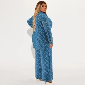 High Quality Plus Size Women Denim Sets Long Sleeve Denim Jacket And Jeans Pants Two Piece Set Women Clothing - Image 5