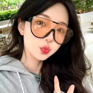 DL GLASSES Factory stock half frame one piece sunglasses orange shade glasses for women Wholesale Oversized UV400 Oculos eyewear - Image 5