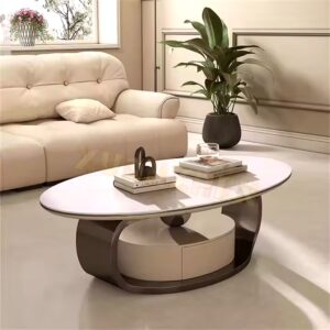 Home furniture living room table round oval modern center table luxury stainless steel smart marble coffee tables with drawer - Image 5