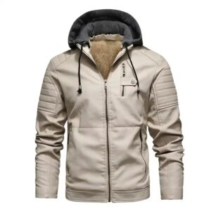 Fashionable Wholesale Brand 2024 New Products Winter Men Hooded Motorcycle PU Coat Casual Faux Leather Jackets - Image 3