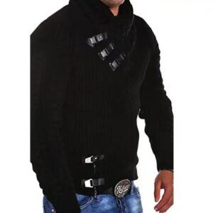 Autumn Winter 2024 Men Clothing Casual Stand Collar Pullovers Standard Wool Solid Color Thick Sweater - Image 4