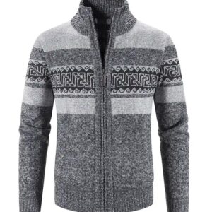 New 2024 Products Men s Fashion Patchwork Slim Fit Stand Collar Jacket Coats Cardigan Knitted Sweater - Image 5