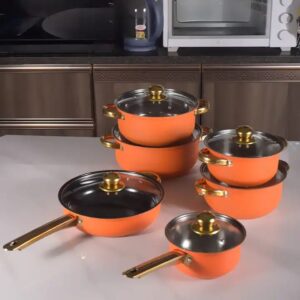 stainless steel cutlery sets Orange 12PCS Stainless Steel Multifunctional Cooking Pot Milk Pot Cookware Kitchenware Cookware Set - Image 3