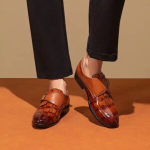 Mens Buckle Mengke Cover Cross-border Men's Shoes Vintage Block British Style Leather Shoes Mens Shoes Large Size 39-48 - Image 5