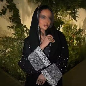 2024 hot selling two piece muslim women dress abaya set wholesale crystal diamond abaya muslim black abaya with diamond - Image 4