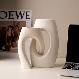 Nordic Ceramic 2-Piece Set of White Irregular Vases Ins Style Flower Arrangement Decoration Advanced Flower Sense Decoration - Image 3