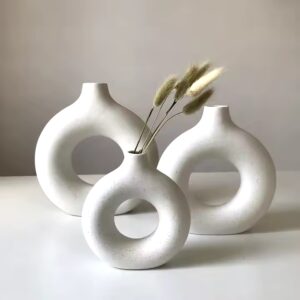 hot selling vase modern style home decoration doughnut white ceramic vase with 3 sizes - Image 3