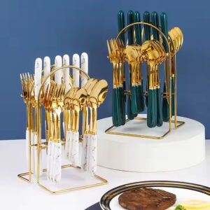 Gift Box 24-PCS Ceramic Handle Knife Fork and Spoon Nordic Style Western-Style Tableware Golden Cutlery Flatware Sets - Image 1