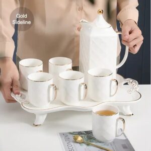 Exquisite Gold White Design Gift Wedding Coffee Cup Tea Sets High Quality Tea Pot Customize Design Colorful Ceramic Cup - Image 3