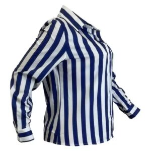Fashion elegant spring fall blue strip blouse print loose single breasted cardigan polo collar long sleeve shirt women - Image 5