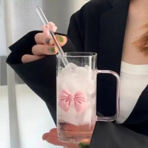 Glass straw cup wholesale large capacity cute transparent handle High borosilicate glass mug juice milk coffee glass water cup - Image 4