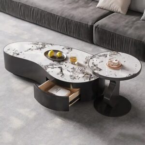 Light Luxury Allotype Coffee Table Home Living Room Small Apartment Stainless Steel Designer Rock Plate Coffee Table - Image 6