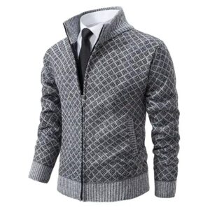 Autumn and Winter Men's Velvet Thickened Sweater Jacket Stand Collar Slim Long Sleeve Casual Cardigan for Men - Image 3