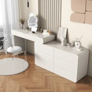 Modern Makeup Desk Wooden Minimalist Storage Cabinet With Mirror Bedroom Furniture Dressing Table - Image 5