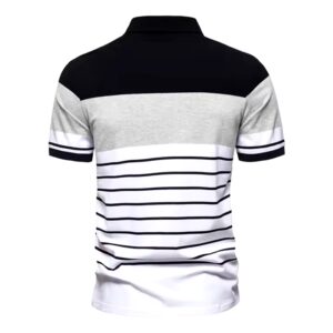 Men's fashion striped patchwork color contrast short sleeve lapel T-shirt POLO shirt - Image 6