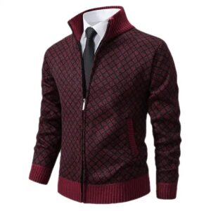 Autumn and Winter Men's Velvet Thickened Sweater Jacket Stand Collar Slim Long Sleeve Casual Cardigan for Men - Image 6
