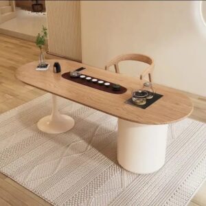 Small tea table and desk integrated log style balcony solid wood tea modern Nordic table and chair combination - Image 5