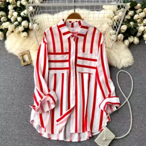 New Striped Shirt Jacket Female Korean Version Casual Loose Top - Image 3