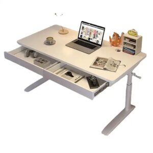 White Wooden Manual Height Adjustable Computer Gaming Desk Lifting Coffee Table With Storage - Image 6