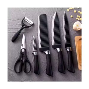 6 Pieces Scissor Vegetable Fruit Peeler Sharp Stainless Steel Kitchen Knives Set Non-stick Coating Knife Set With Gift - Image 3