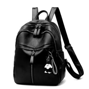 Women's Large Capacity Student Backpack Trendy Solid Color Women's PU Soft Leather Backpack - Image 6
