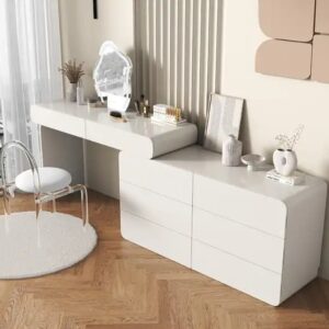 Modern Makeup Desk Wooden Minimalist Storage Cabinet With Mirror Bedroom Furniture Dressing Table - Image 6