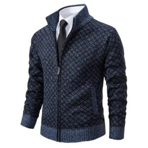 Autumn and Winter Men's Velvet Thickened Sweater Jacket Stand Collar Slim Long Sleeve Casual Cardigan for Men - Image 5