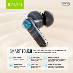 BAVIN wholesale72 anc portable tws hifi true blue tooth 5.4 wireless earbuds earphones - Image 6