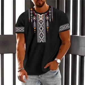 Retro Color Block Tribal Style T Shirt For Men Summer Streetwear O Collar Loose Short Sleeve Big T-shirts Men Clothing - Image 6